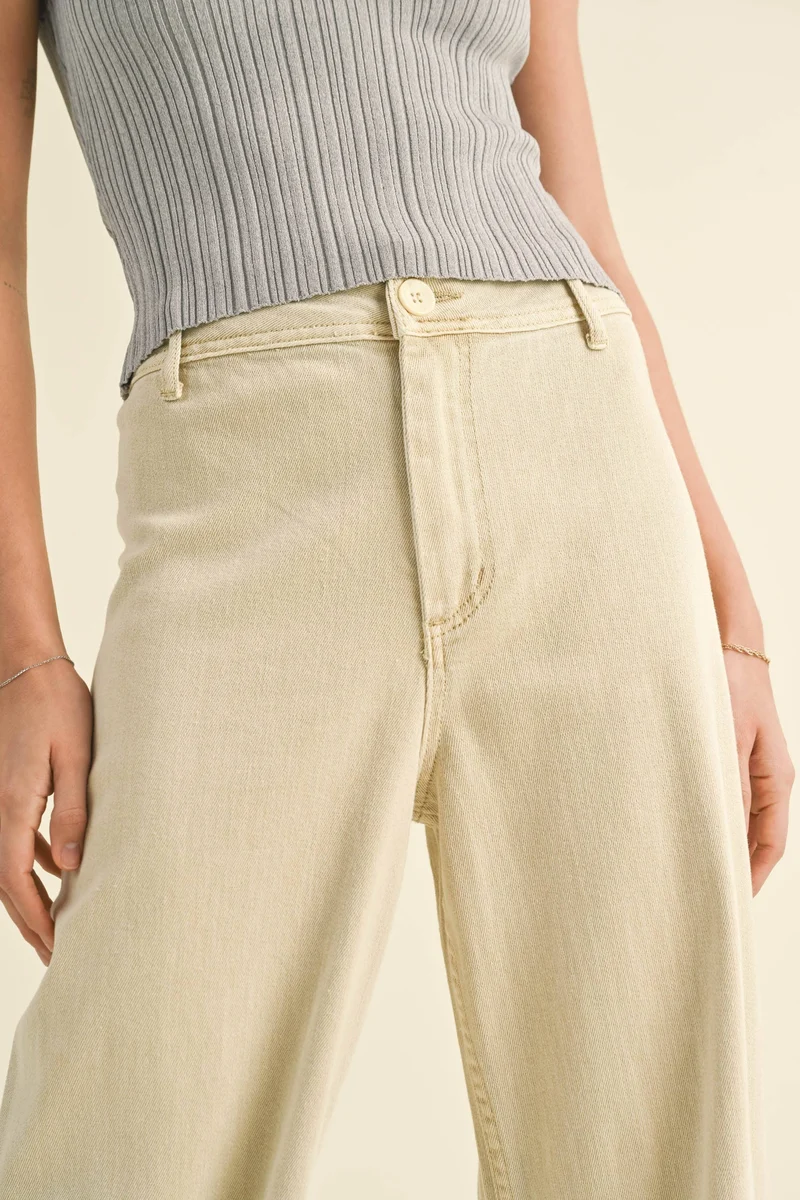 Ecru straight Wide Leg Pant