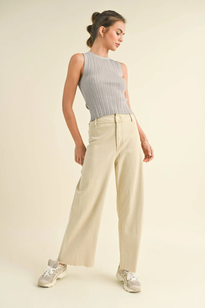 Ecru straight Wide Leg Pant