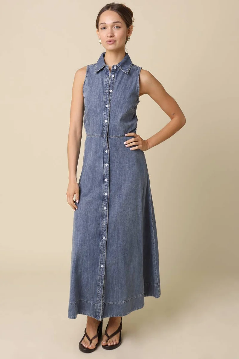 Elsie Button-Front Denim Maxi