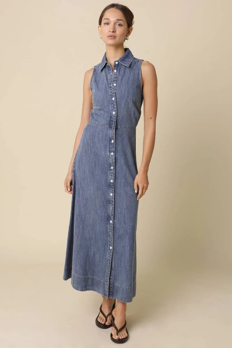 Elsie Button-Front Denim Maxi