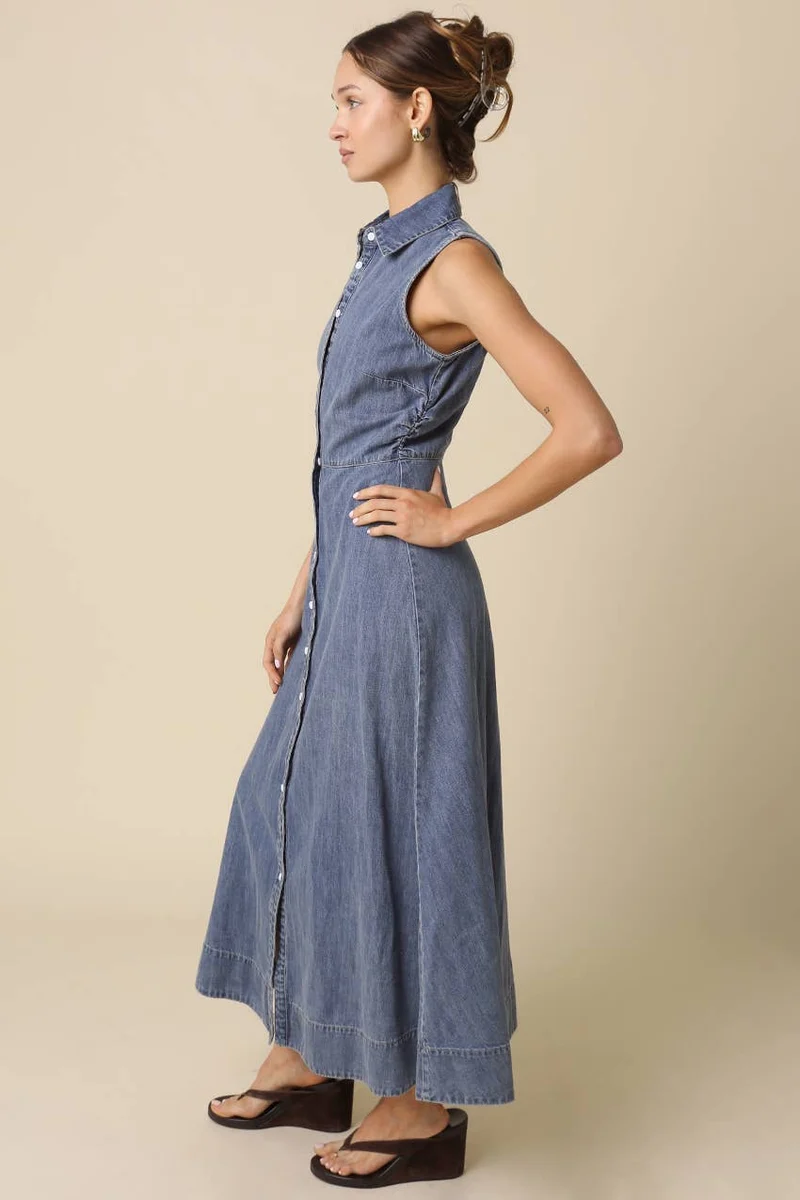 Elsie Button-Front Denim Maxi