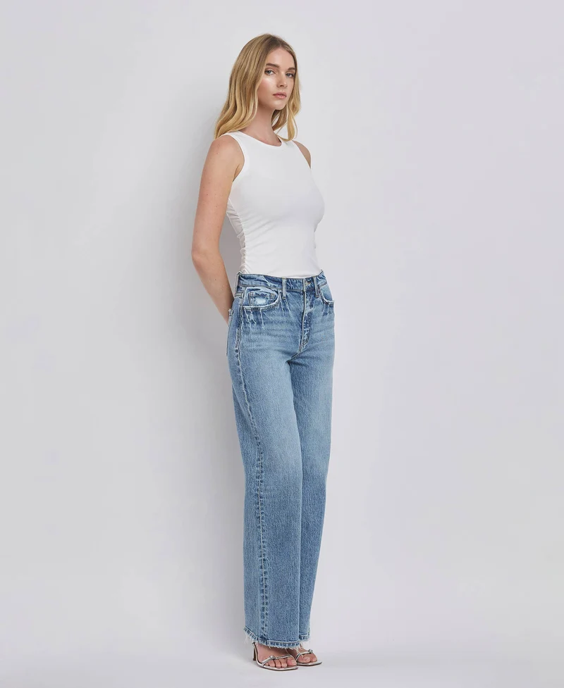 90'S SUPER HIGH RISE MEDIUM WASH WIDE JEANS T6242: LEAPING WATER / 24