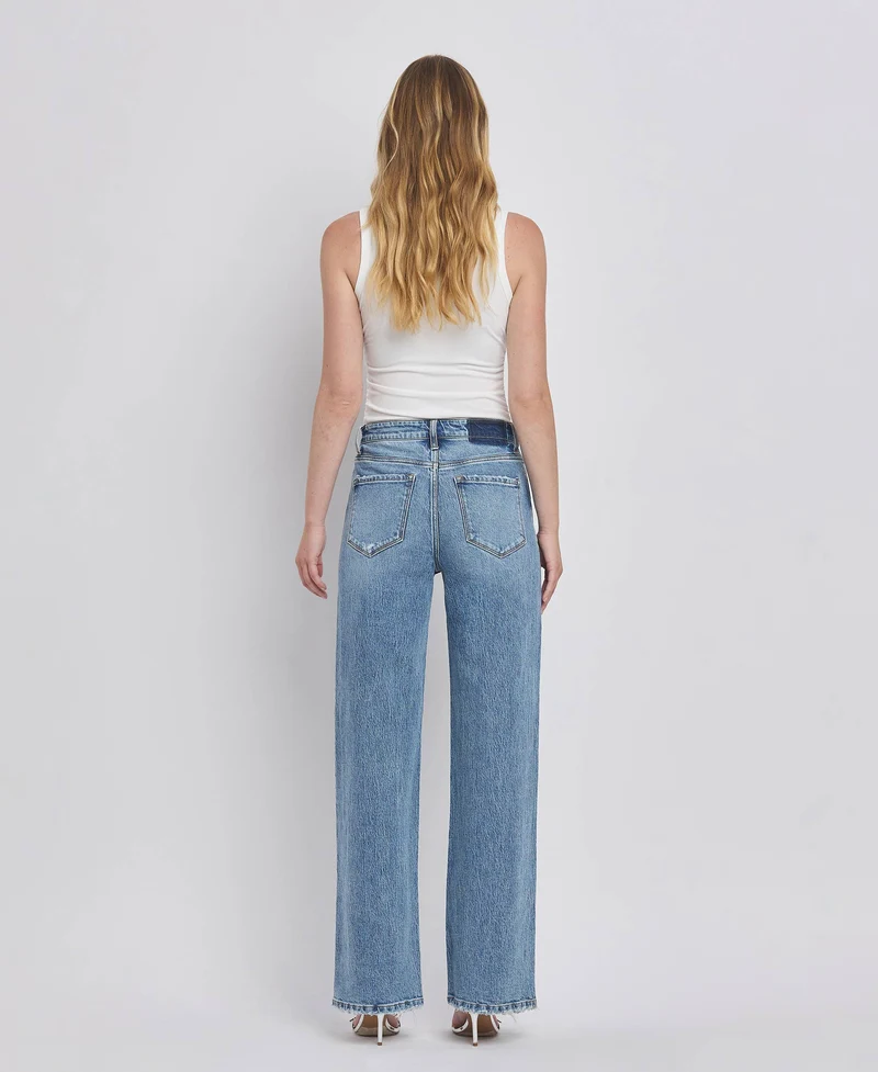90'S SUPER HIGH RISE MEDIUM WASH WIDE JEANS T6242: LEAPING WATER / 24