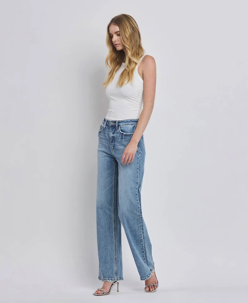 90'S SUPER HIGH RISE MEDIUM WASH WIDE JEANS T6242: LEAPING WATER / 24