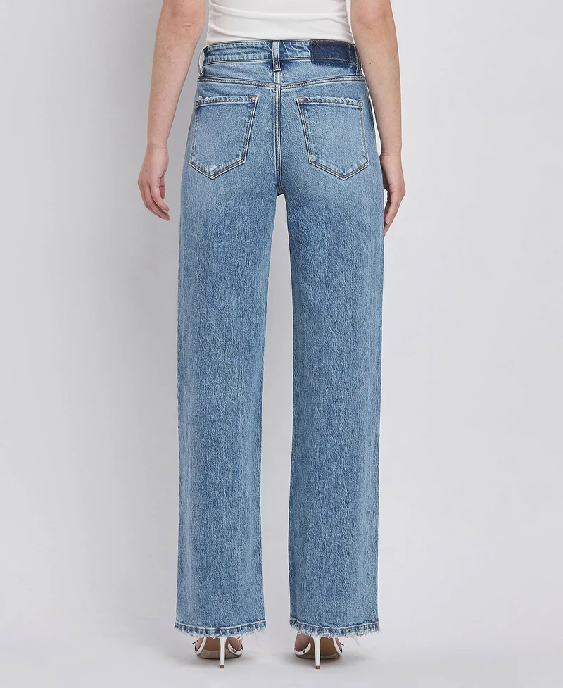 90'S SUPER HIGH RISE MEDIUM WASH WIDE JEANS T6242: LEAPING WATER / 24