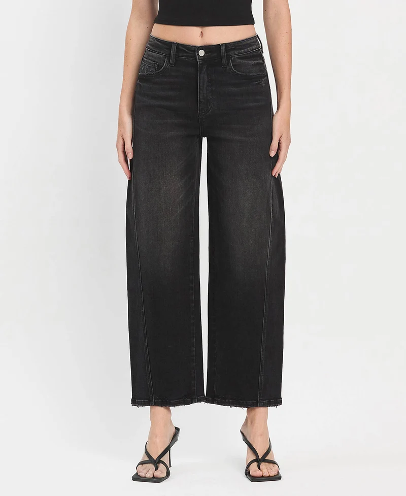 High Rise Black Barrel Pant