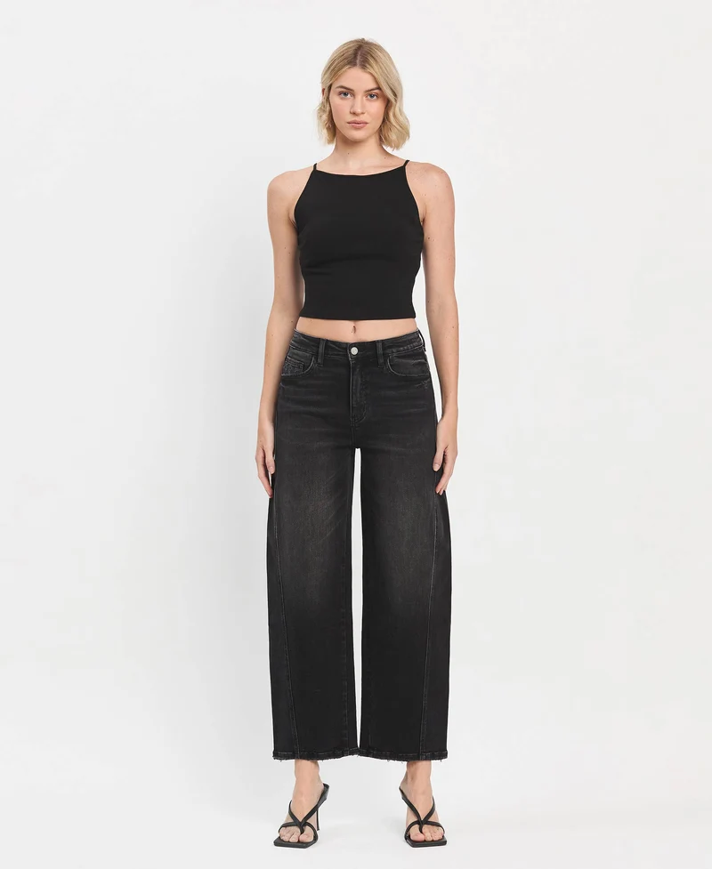High Rise Black Barrel Pant