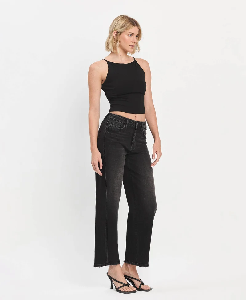 High Rise Black Barrel Pant