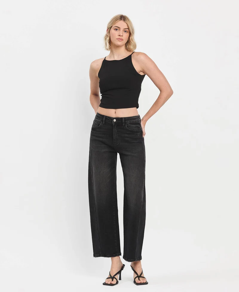 High Rise Black Barrel Pant