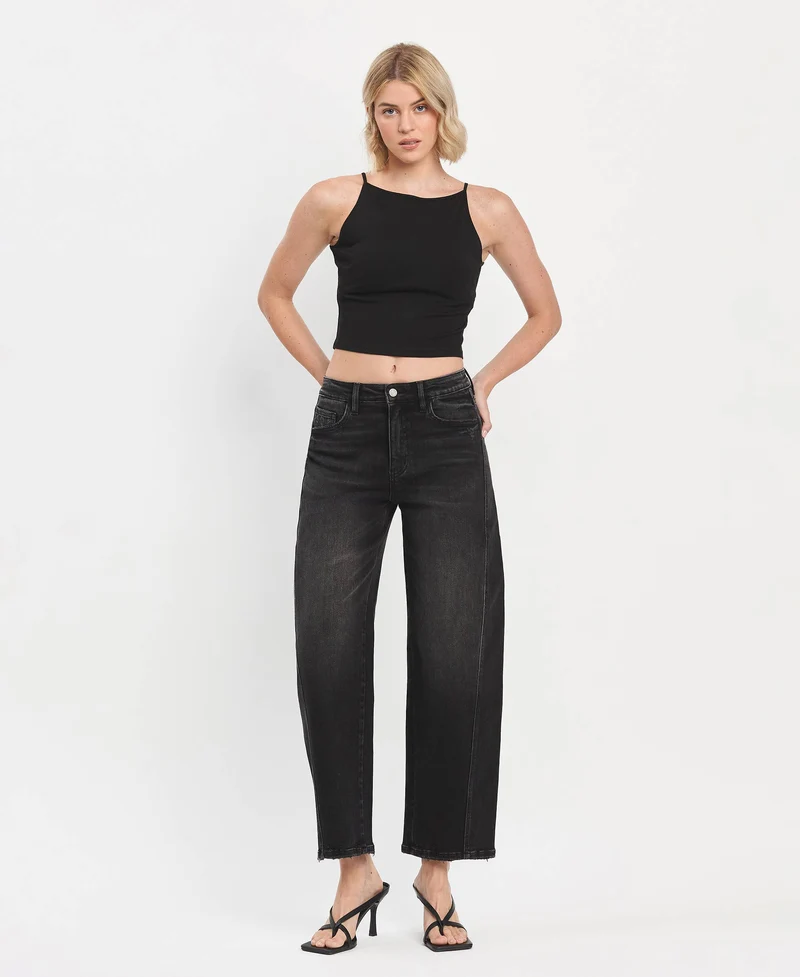 High Rise Black Barrel Pant
