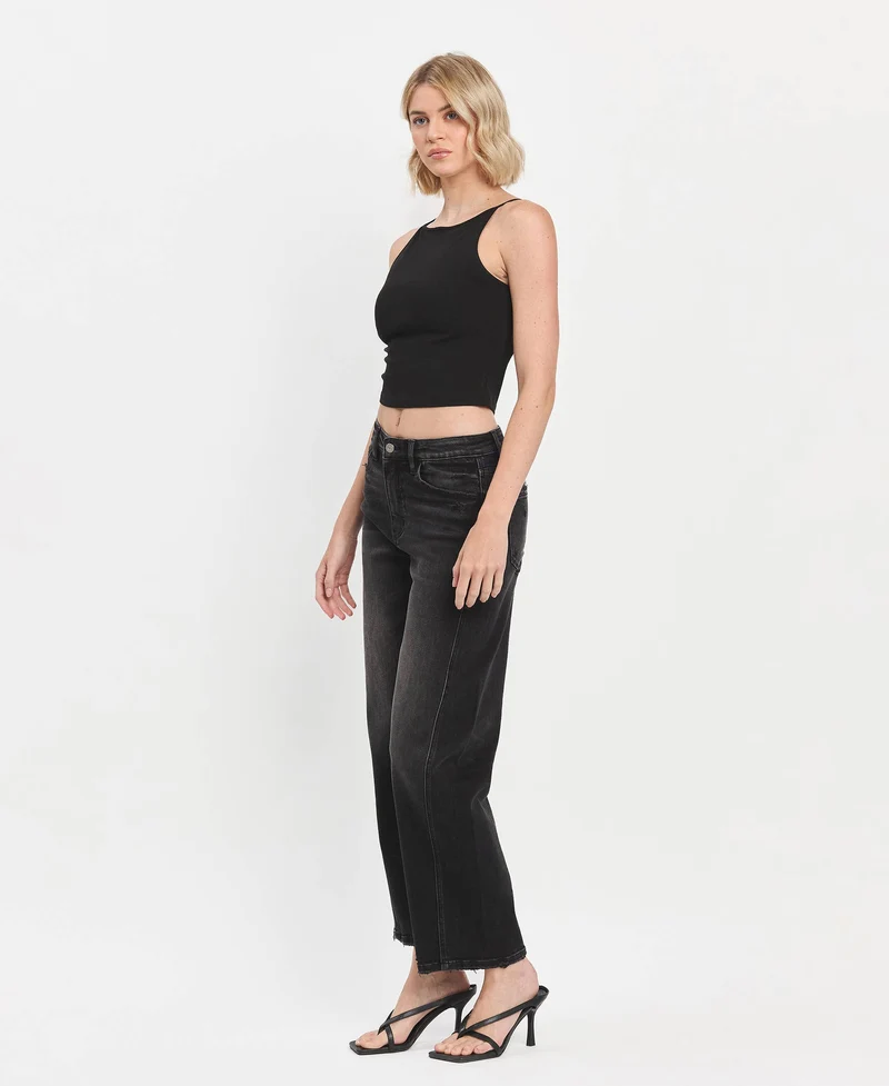 High Rise Black Barrel Pant