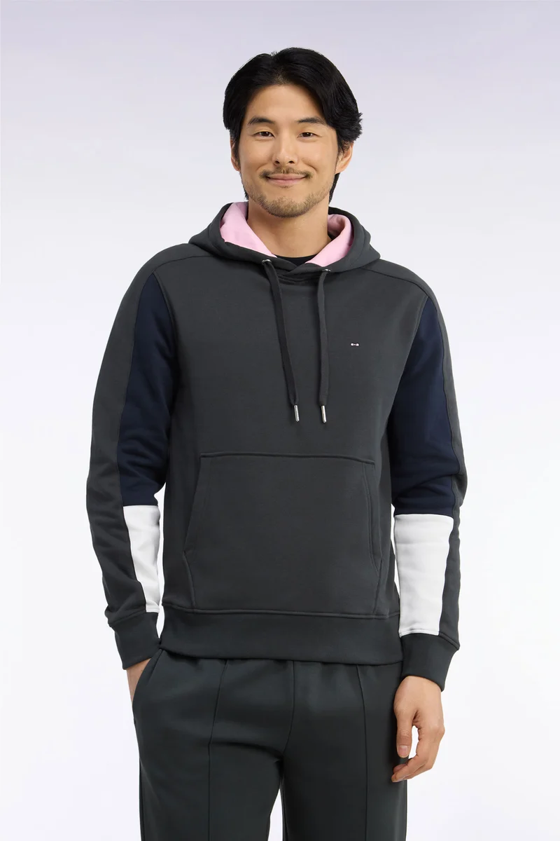 Sweatshirt à capuche en coton kaki à découpes de manches coupe droite