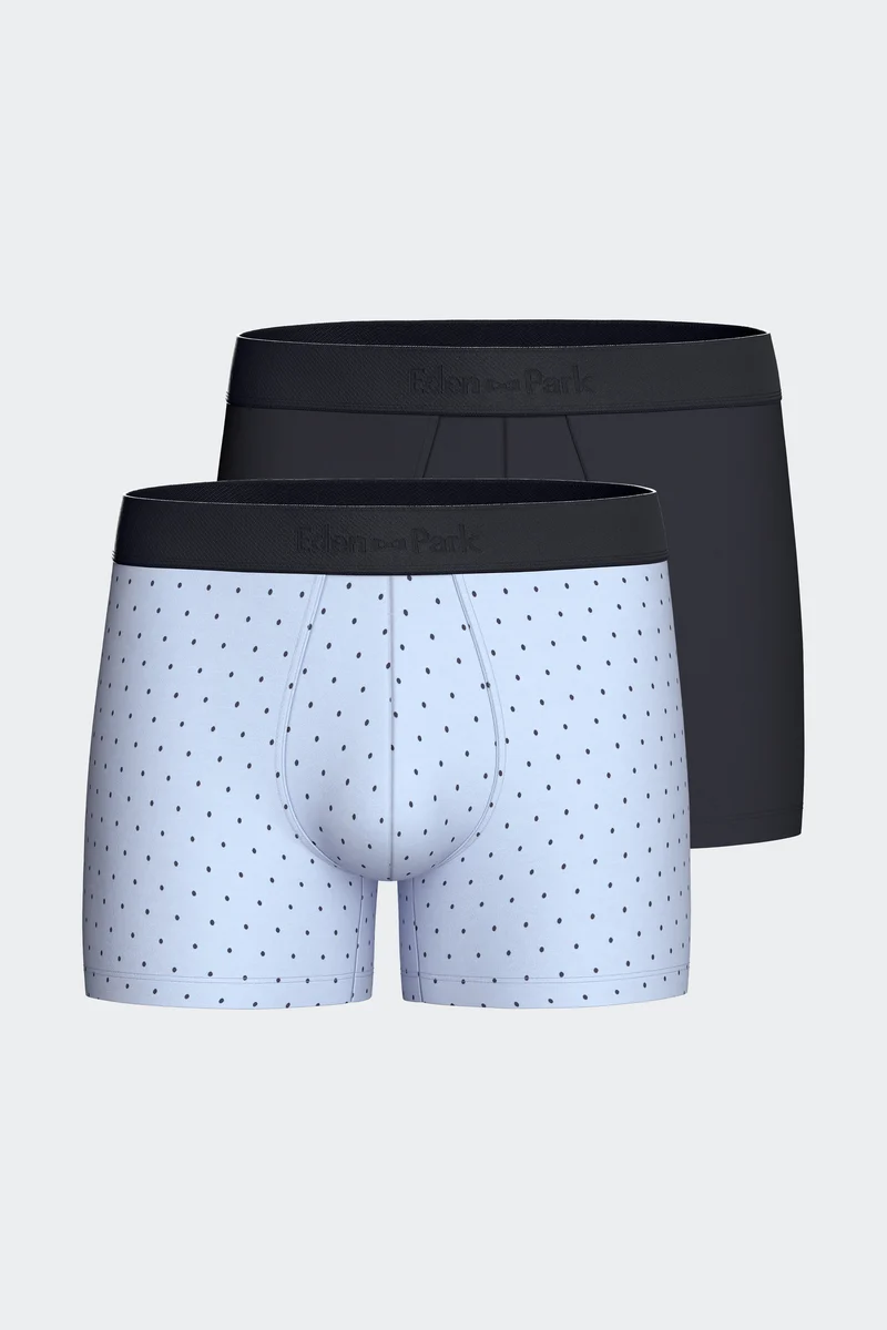 Lot de 2 boxers en jersey de coton stretch unis marine et imprimés pois ciel