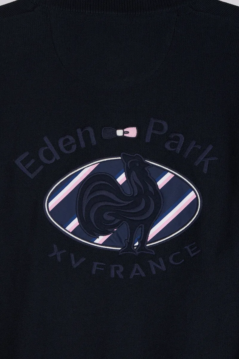 Pull à col montant zippé en coton marine broderie XV de France coupe regular