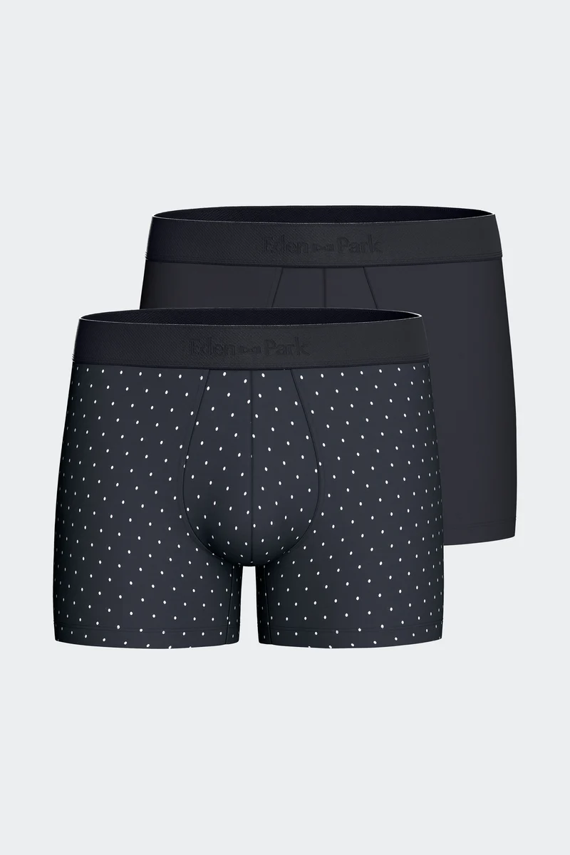 Lot de 2 boxers en jersey de coton stretch unis et imprimés pois marine