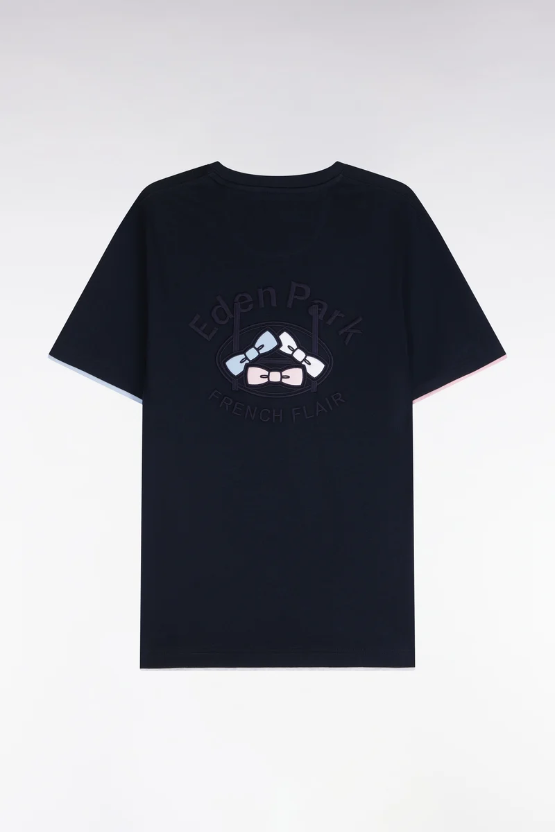 T-shirt manches courtes en coton marine sérigraphie dos coupe droite
