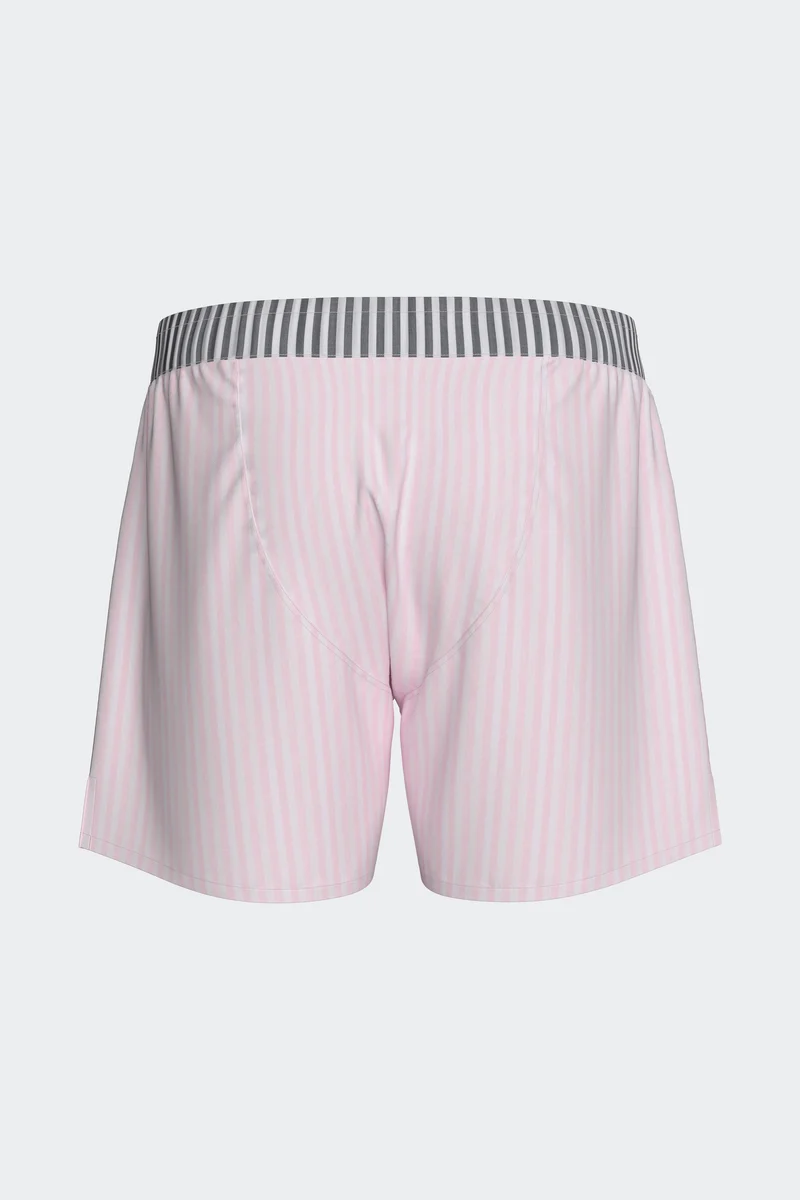 Caleçon en popeline de coton bicolore rayée marine et rose