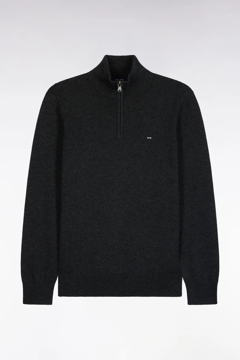 Pull col camionneur en laine et coton gris foncé coupe droite