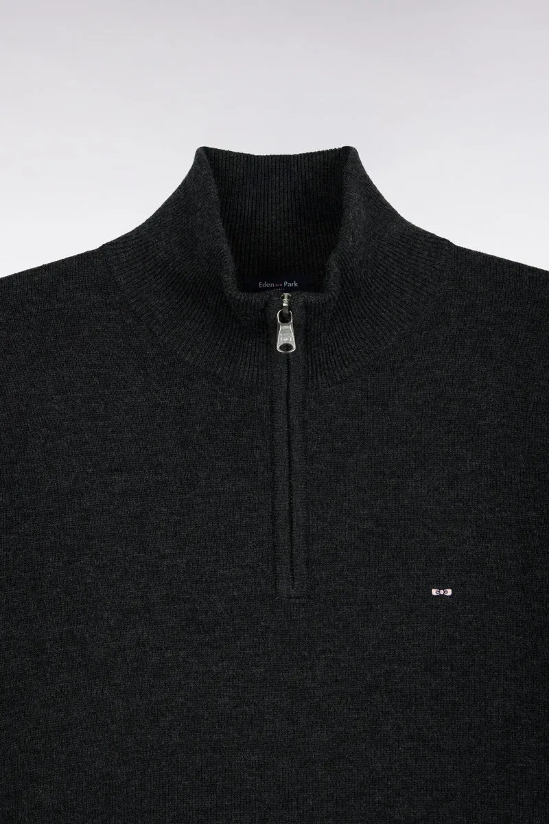 Pull col camionneur en laine et coton gris foncé coupe droite