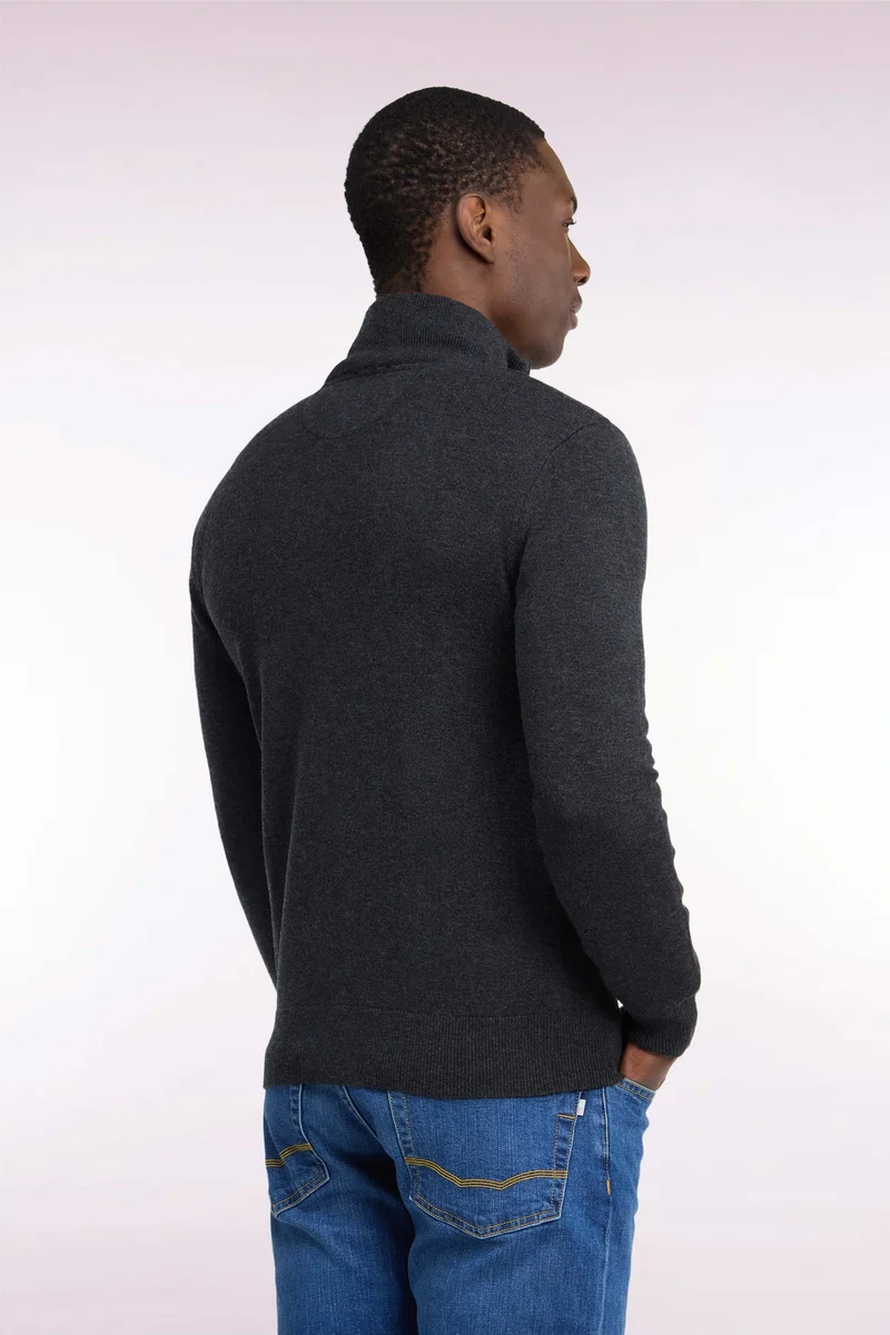 Pull col camionneur en laine et coton gris foncé coupe droite
