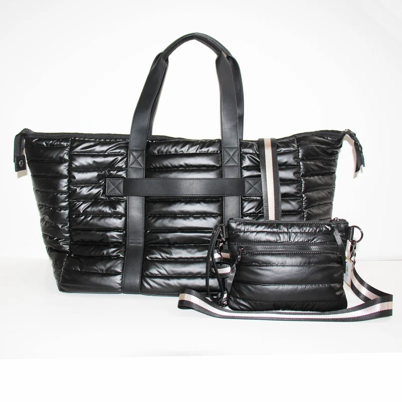 The Cassie Weekender Puffer Duffle Bag Black in 9/15