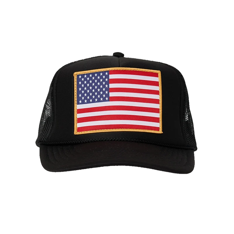 American Flag Patch Trucker Hat: Black