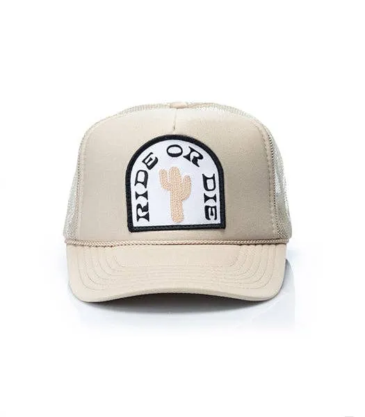 Ride or Die Patch Trucker Hat: Khaki