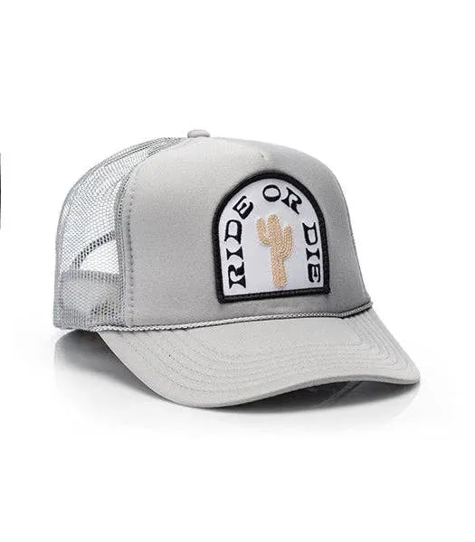 Ride or Die Patch Trucker Hat: Khaki