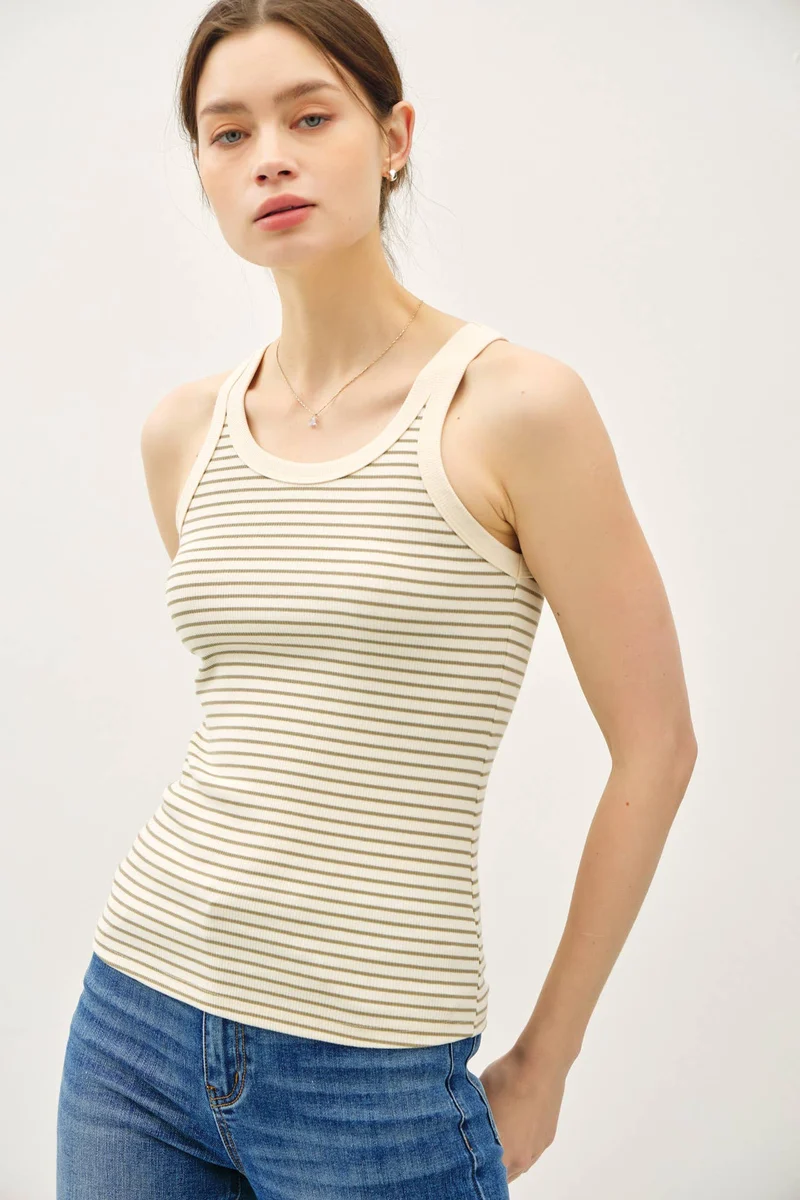 Olive cotton blend Stripeg