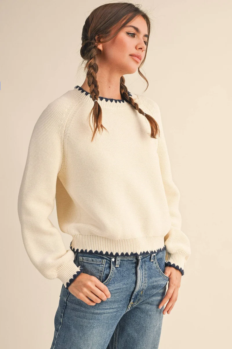 Ivory blanket stitch Sweater