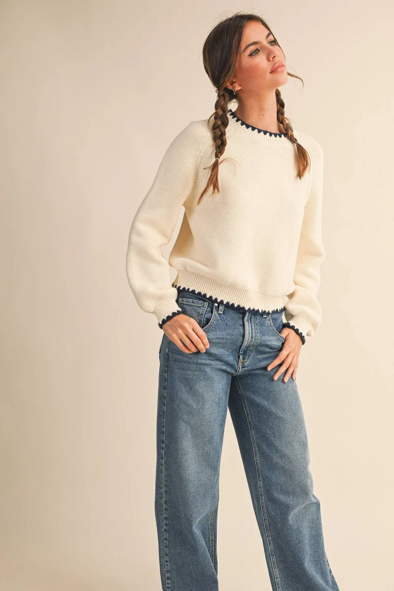 Ivory blanket stitch Sweater