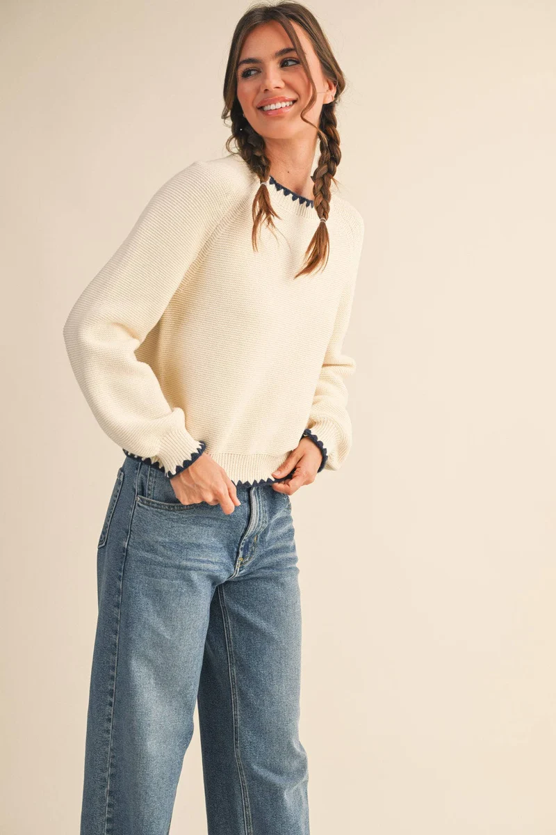 Ivory blanket stitch Sweater