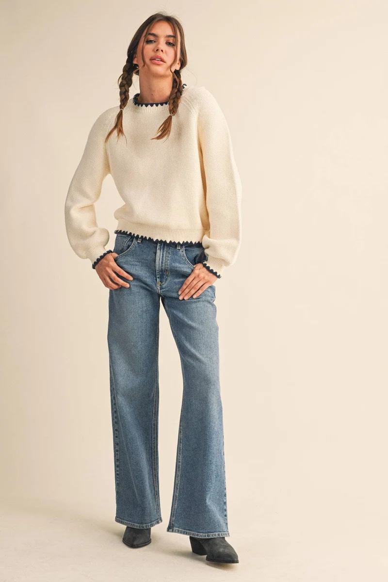 Ivory blanket stitch Sweater