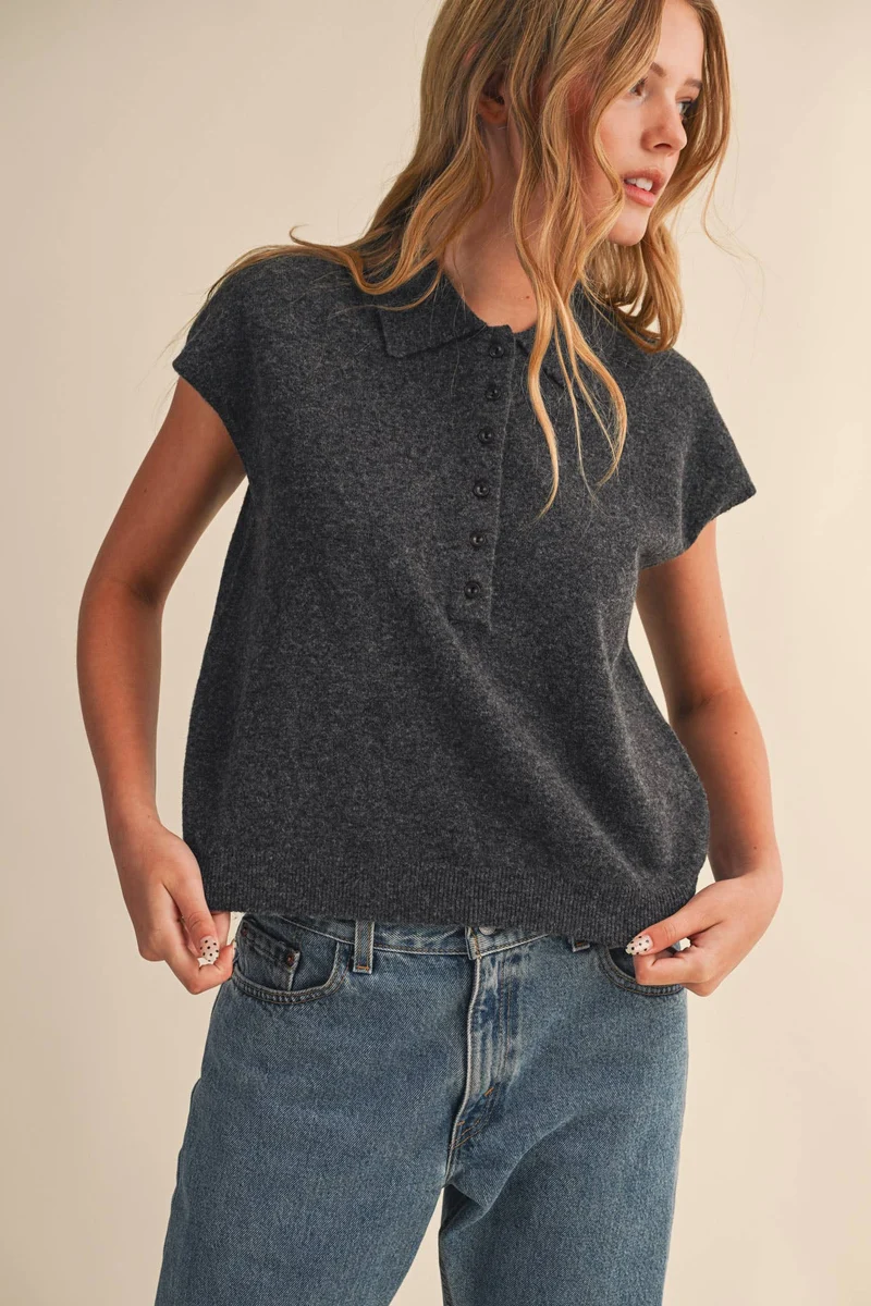 Cap Sleeve Sweater CHARCOAL