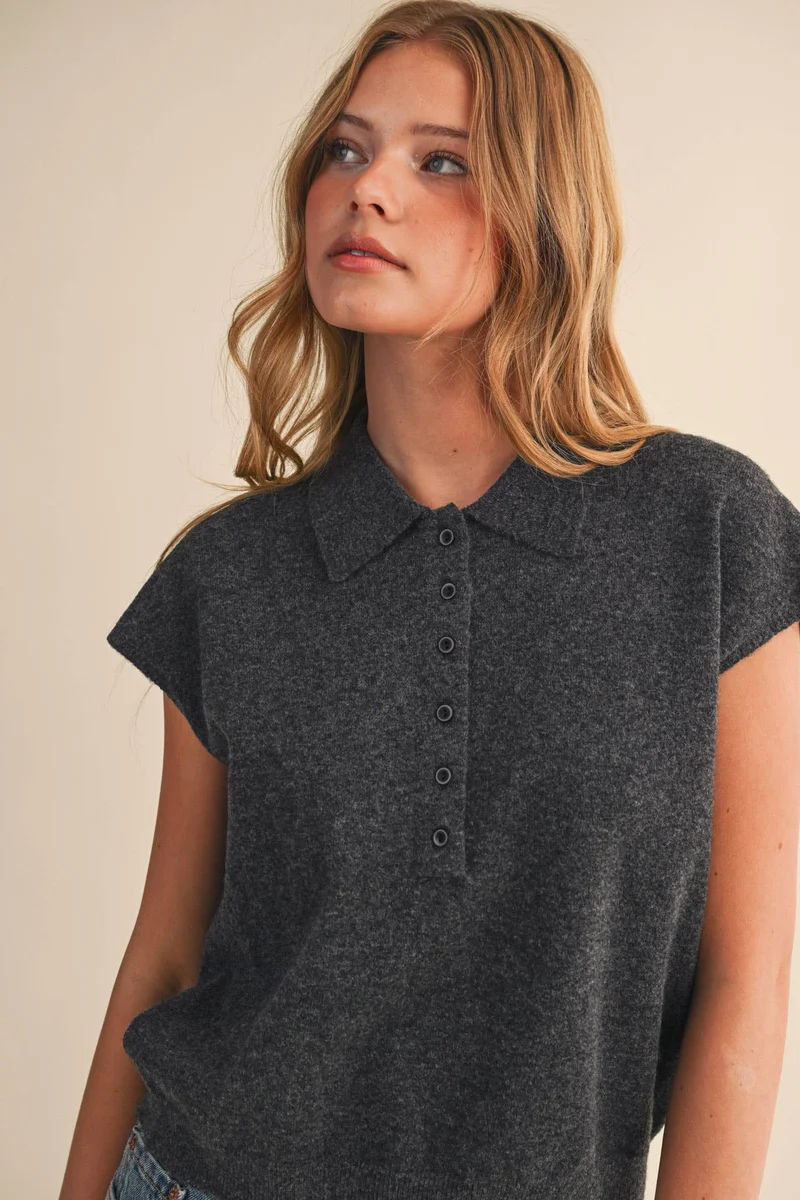 Cap Sleeve Sweater CHARCOAL