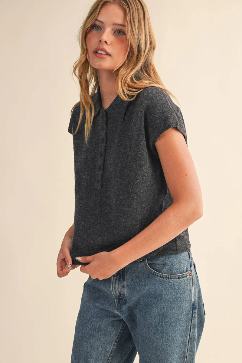 Cap Sleeve Sweater CHARCOAL