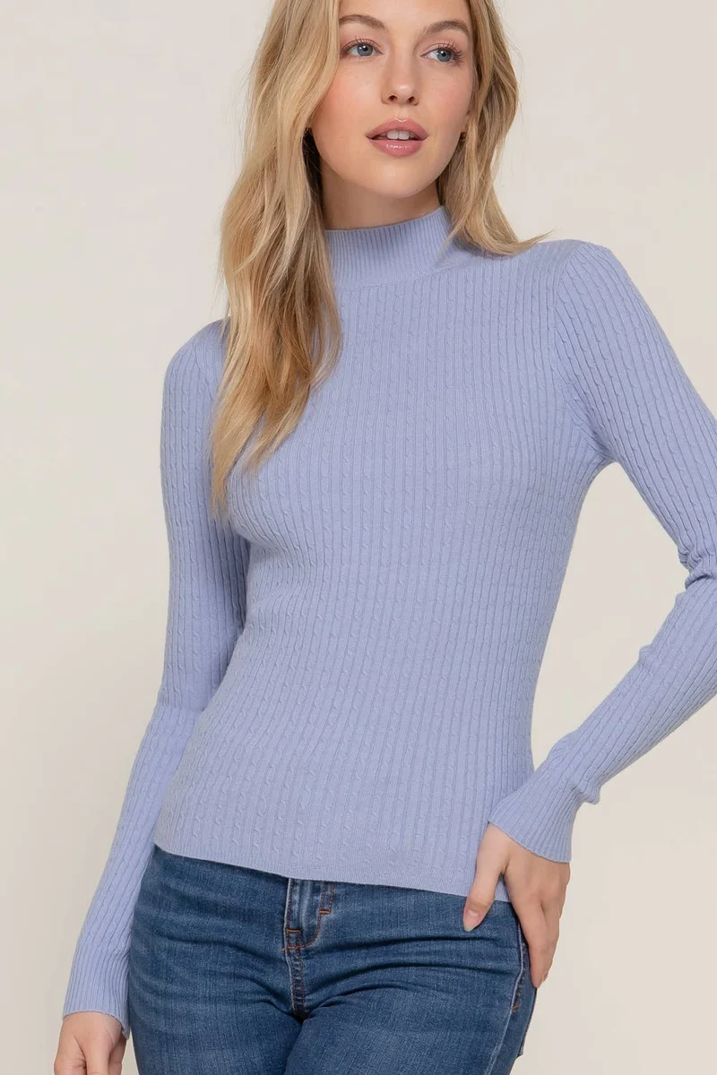 Navy Mock Neck Rib Sweater : Nvy-Ink Navy / L