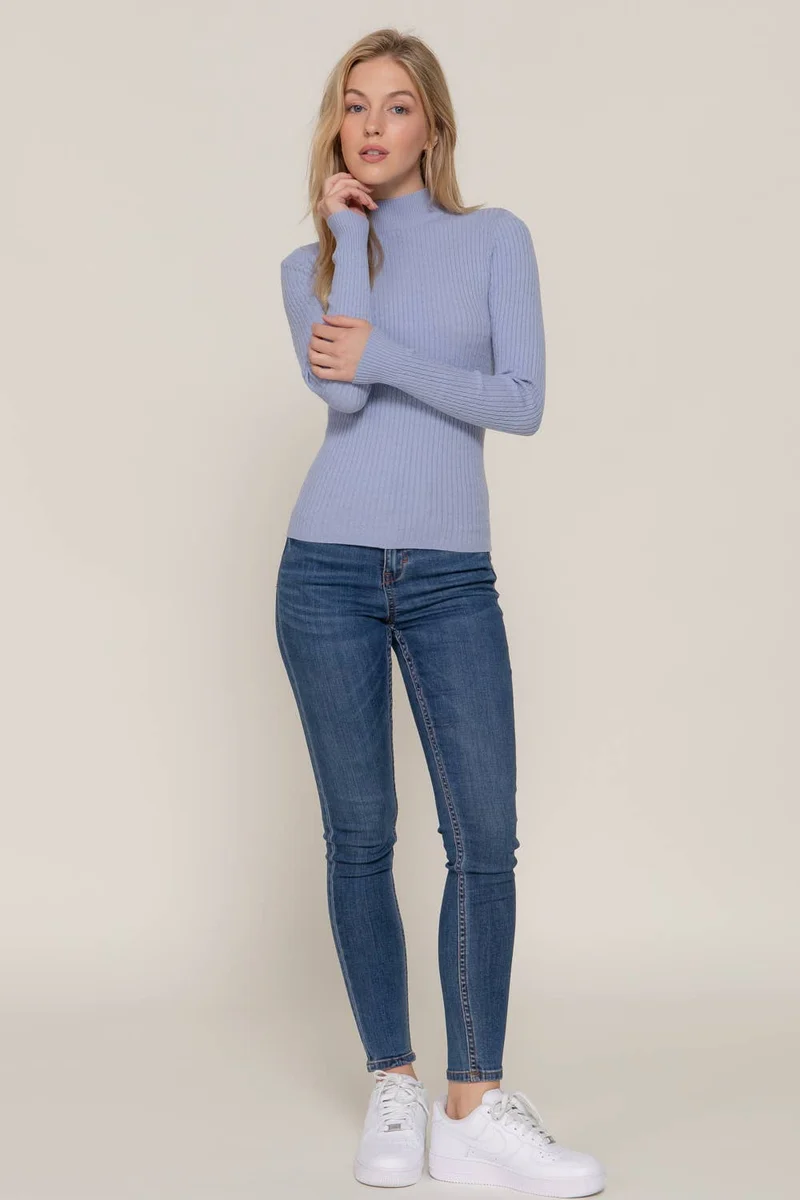 Navy Mock Neck Rib Sweater : Nvy-Ink Navy / L