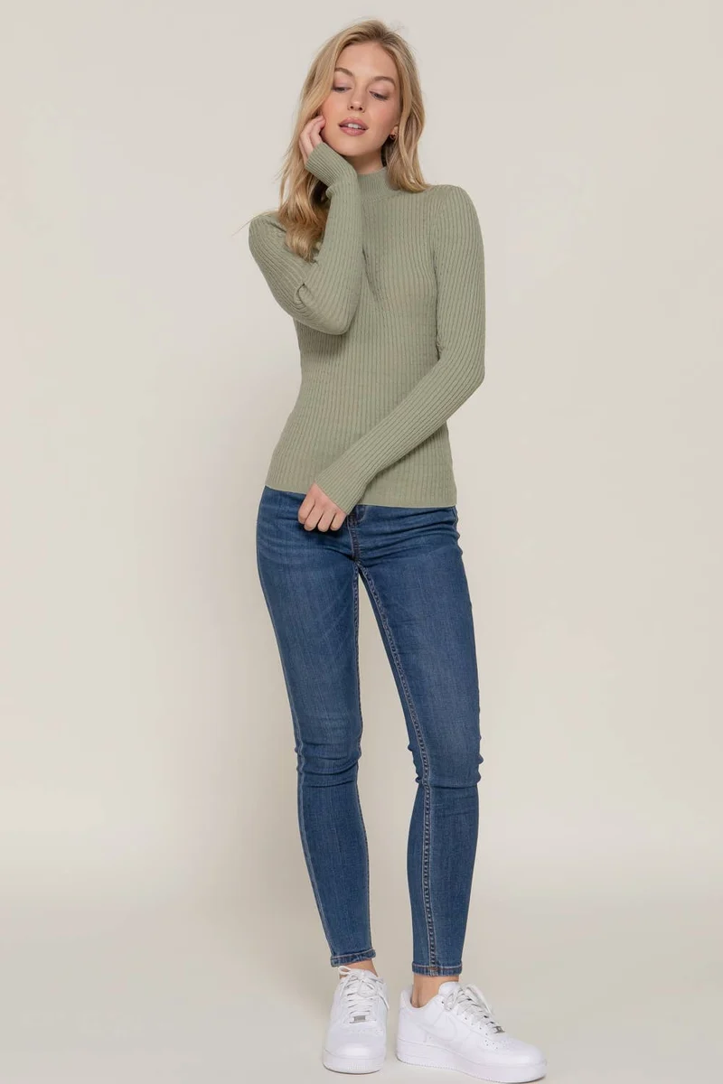 Navy Mock Neck Rib Sweater : Nvy-Ink Navy / L