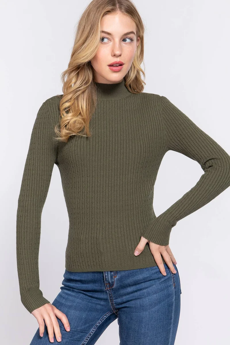 Navy Mock Neck Rib Sweater : Nvy-Ink Navy / L