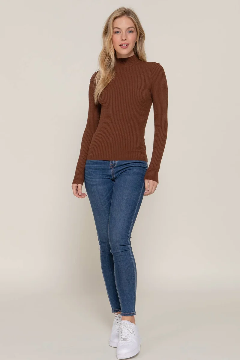 Navy Mock Neck Rib Sweater : Nvy-Ink Navy / L