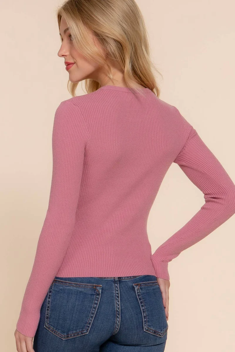 Navy Crew Neck Viscose Rib Sweater