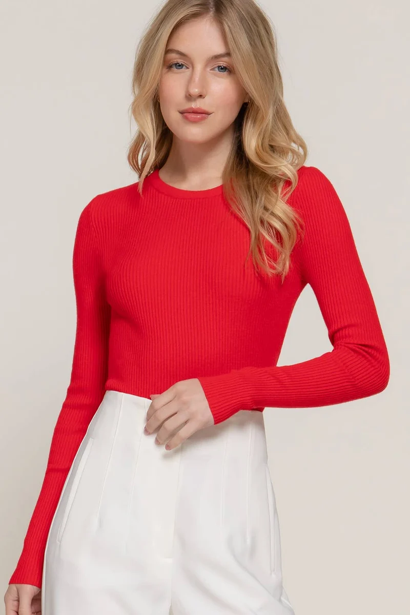 Navy Crew Neck Viscose Rib Sweater