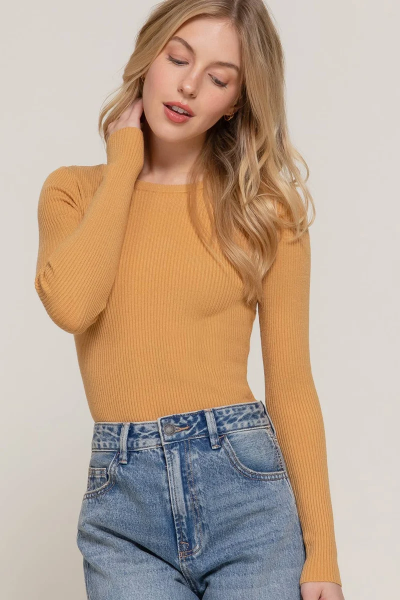 Navy Crew Neck Viscose Rib Sweater