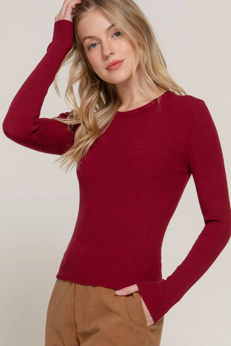Navy Crew Neck Viscose Rib Sweater