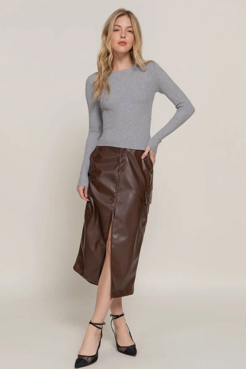 Navy Crew Neck Viscose Rib Sweater