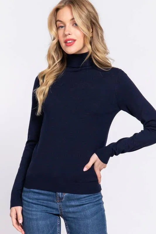 Long Sleeve Turtle Neck Basic Viscose Sweater: