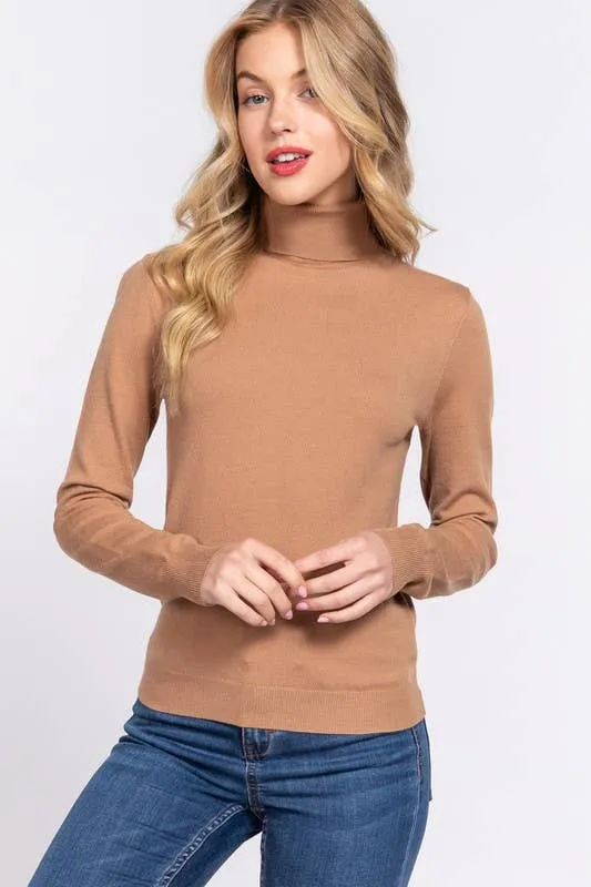 Long Sleeve Turtle Neck Basic Viscose Sweater: