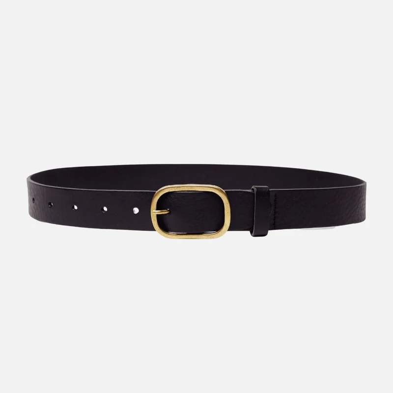 Black Gold Oval Buckle Design Statement Leather Belt Women