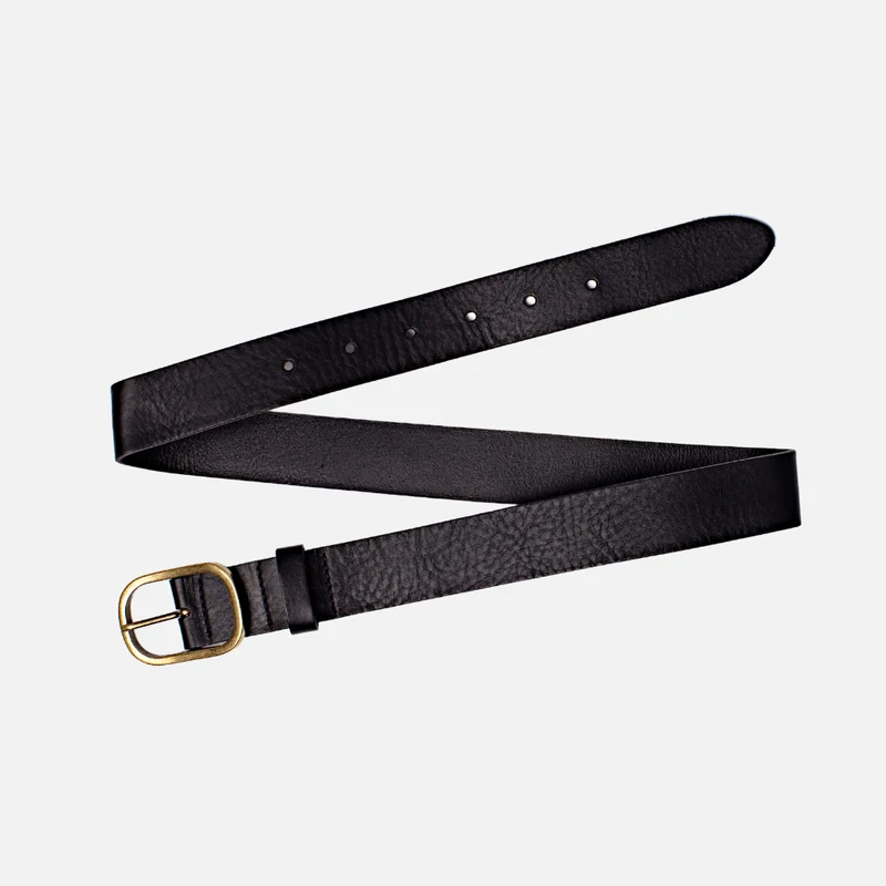 Black Gold Oval Buckle Design Statement Leather Belt Women